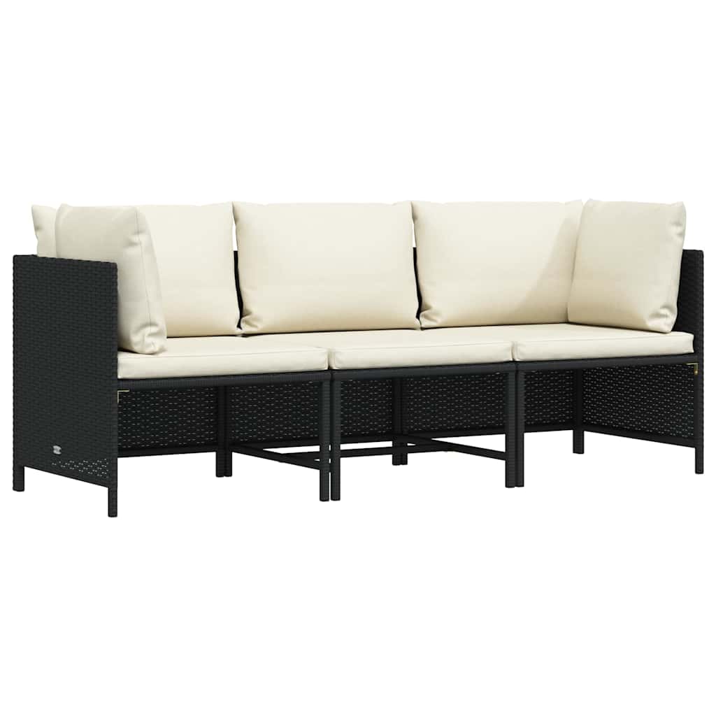 3-Seater Garden Sofa with Cushions Black Poly Rattan