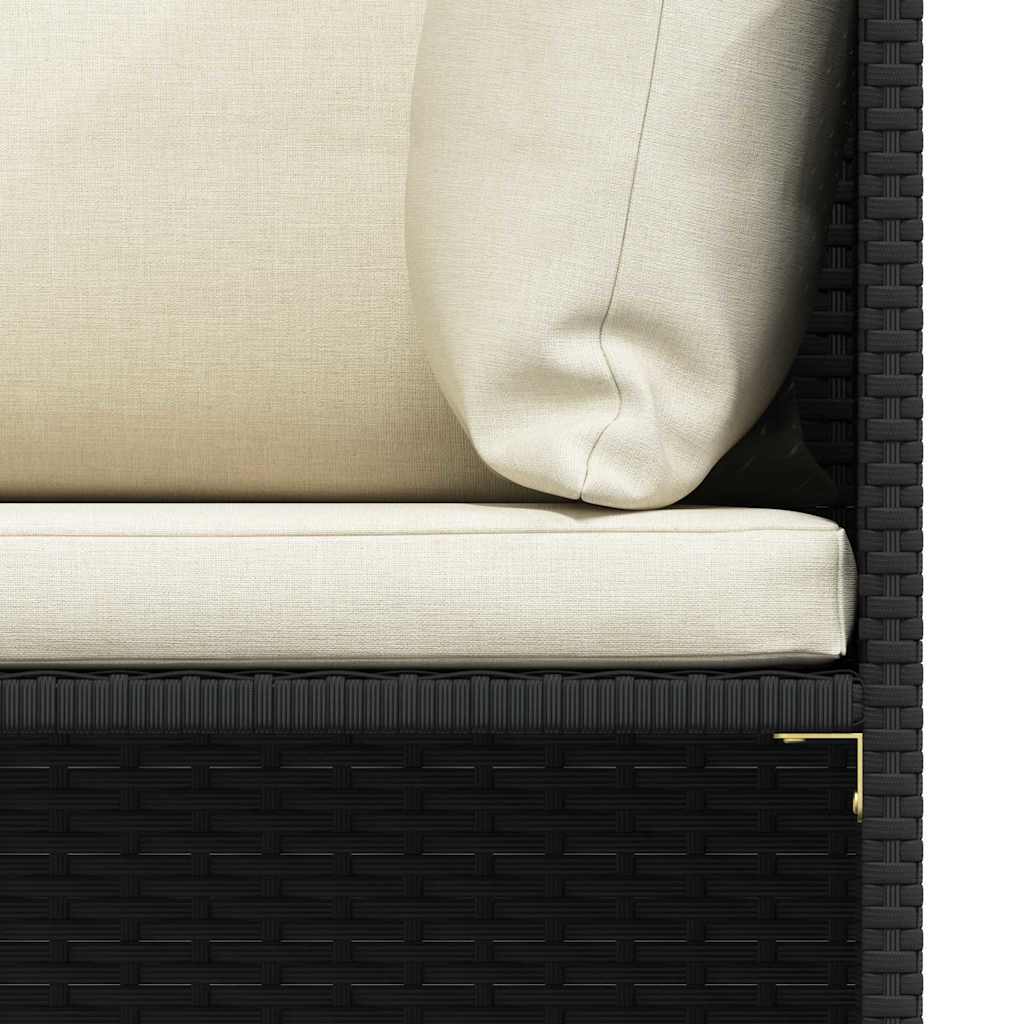3-Seater Garden Sofa with Cushions Black Poly Rattan