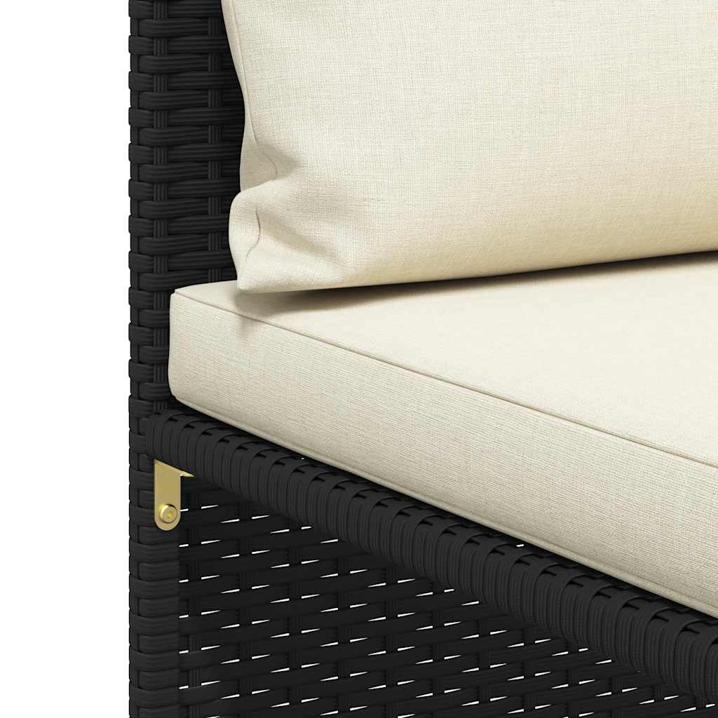 3-Seater Garden Sofa with Cushions Black Poly Rattan