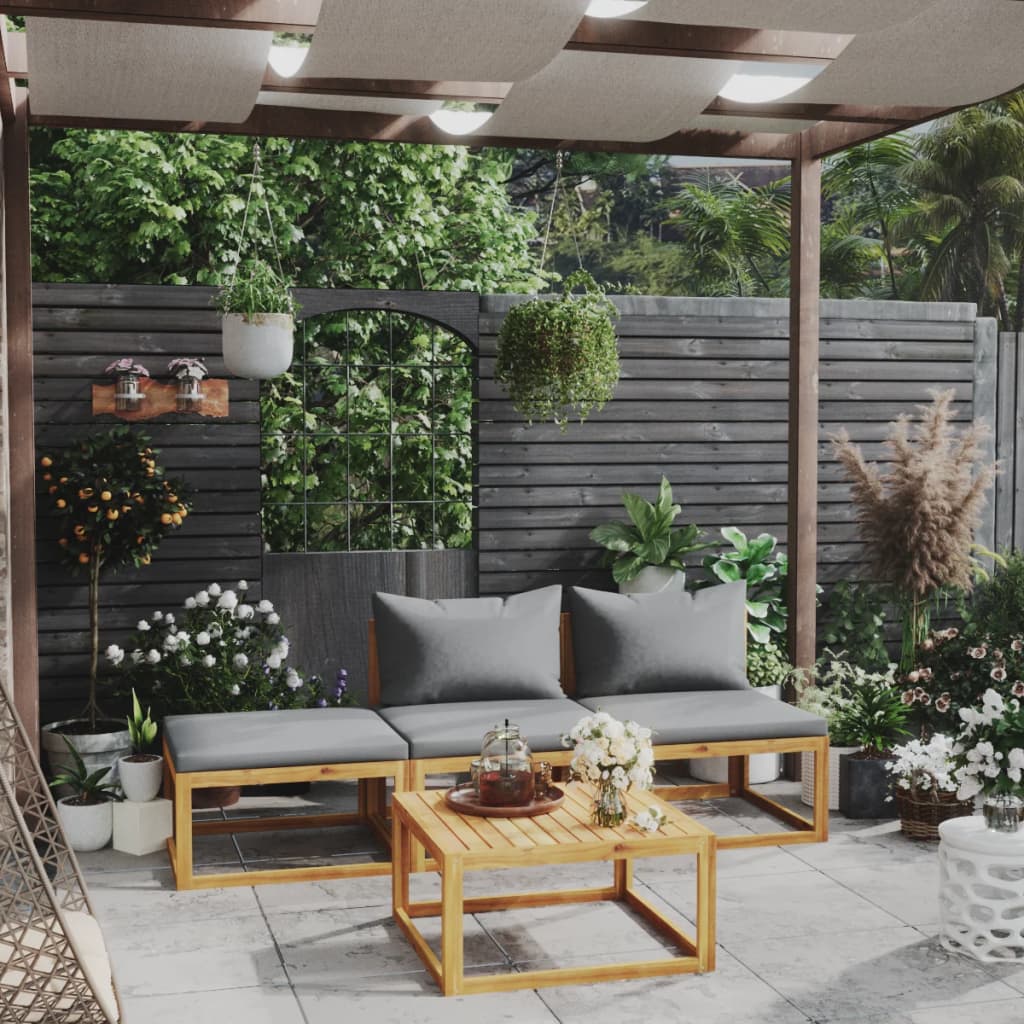 4 Piece Garden Lounge Set with Cushion Solid Acacia Wood