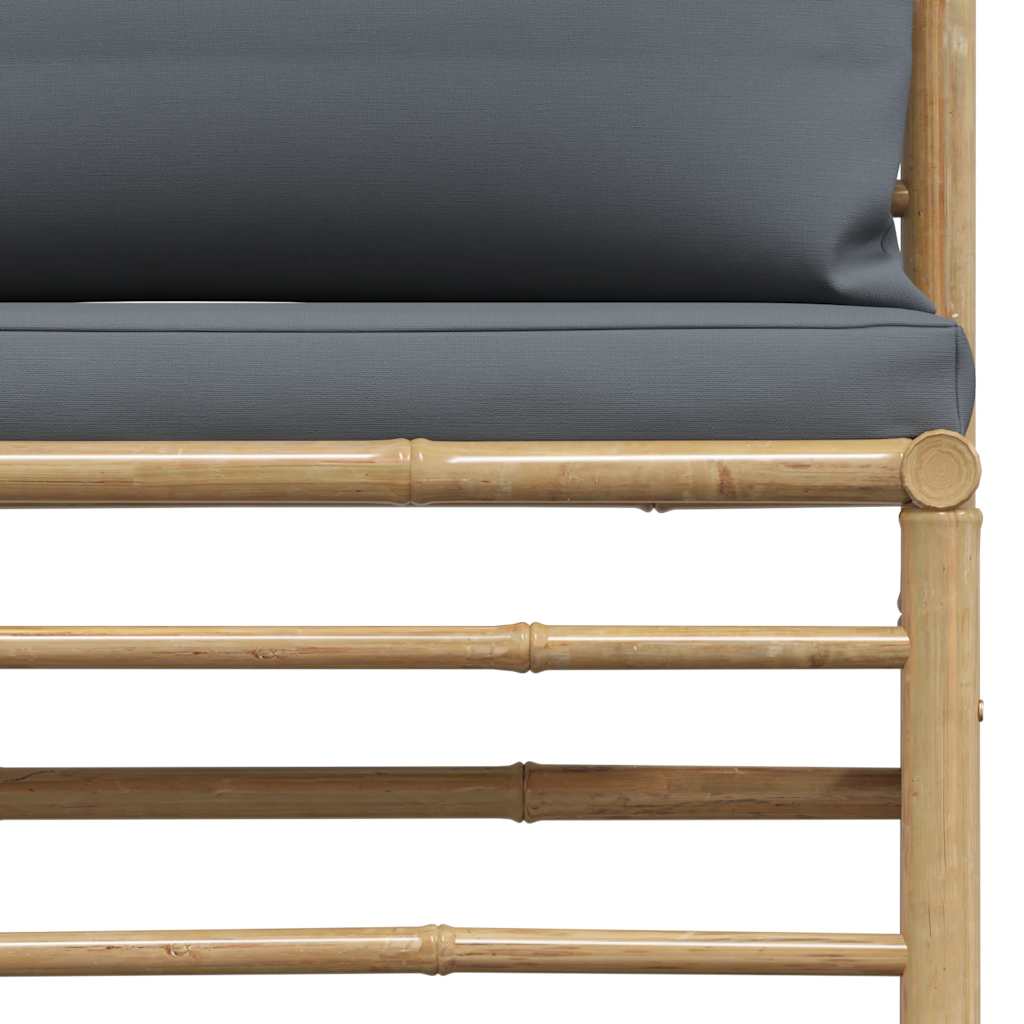 2 Piece Garden Lounge Set with Dark Grey Cushions Bamboo