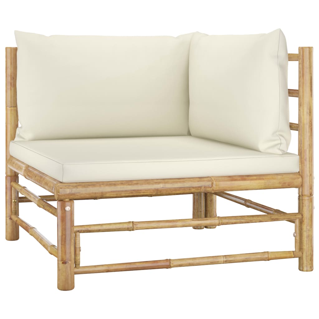 4 Piece Garden Lounge Set with Cream White Cushions Bamboo