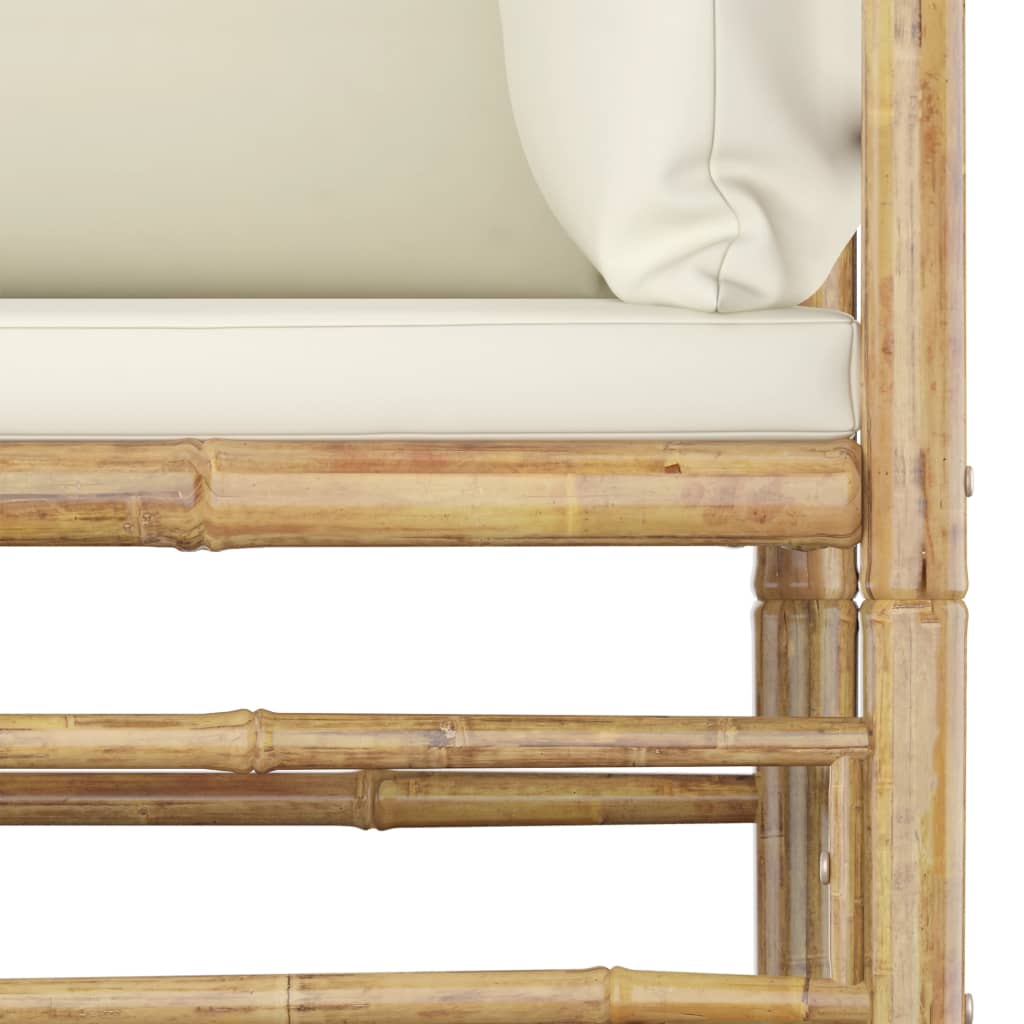 4 Piece Garden Lounge Set with Cream White Cushions Bamboo