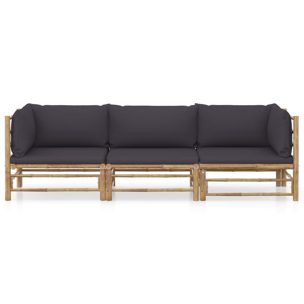 3 Piece Garden Lounge Set with Dark Grey Cushions Bamboo