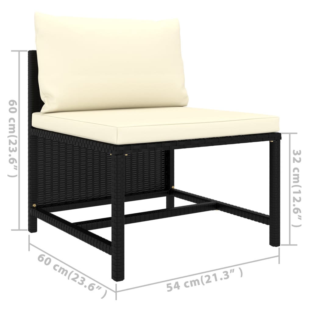 3 Piece Garden Lounge Set with Cushions Poly Rattan Black