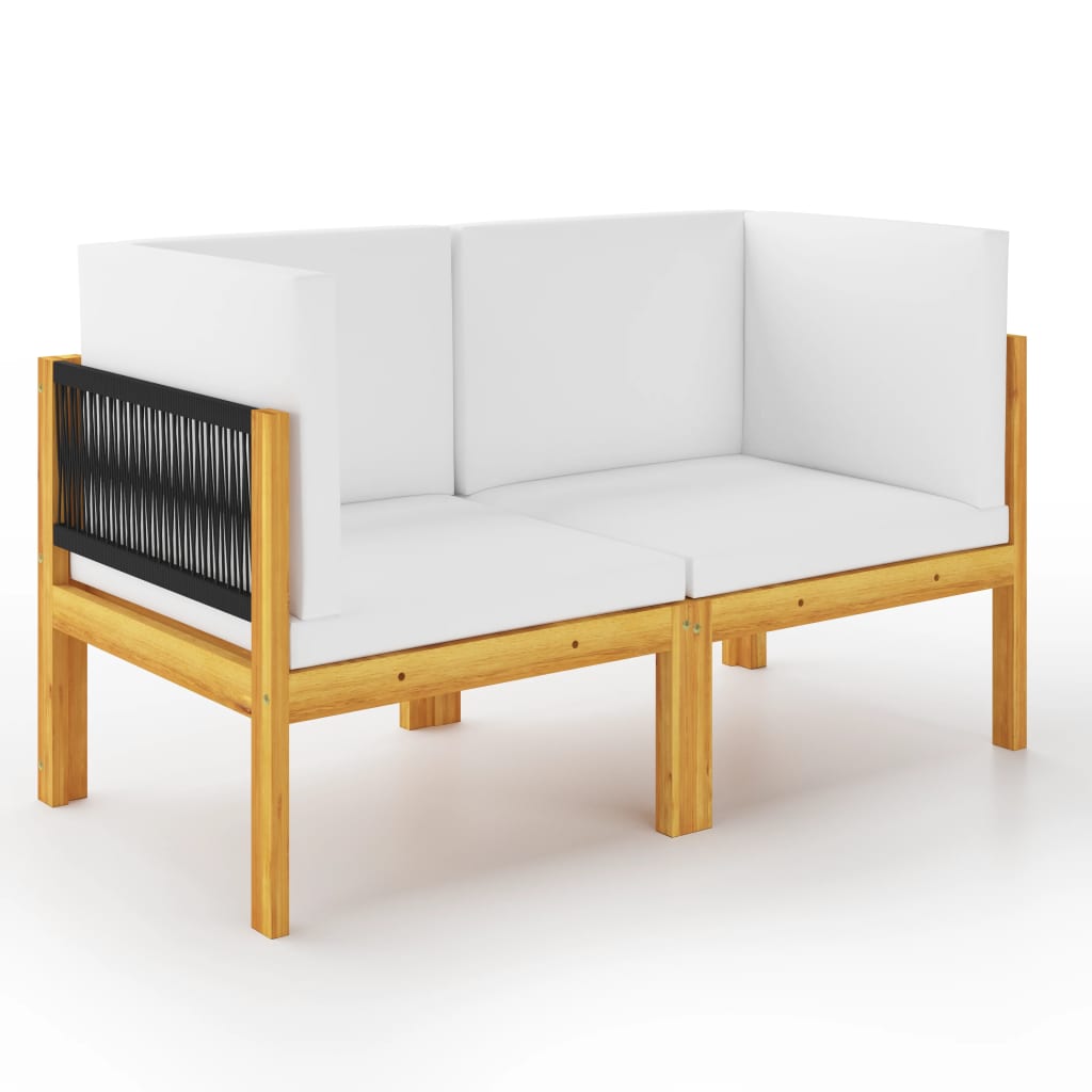 2-seater Garden Bench with Cushions Wood Acacia&Rope