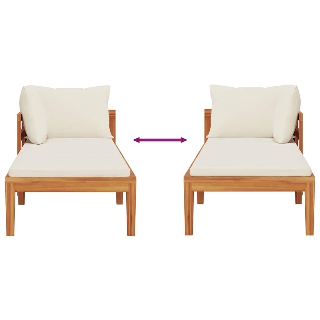 Sun Lounger with 1 Armrest Cream White Solid Acacia Wood