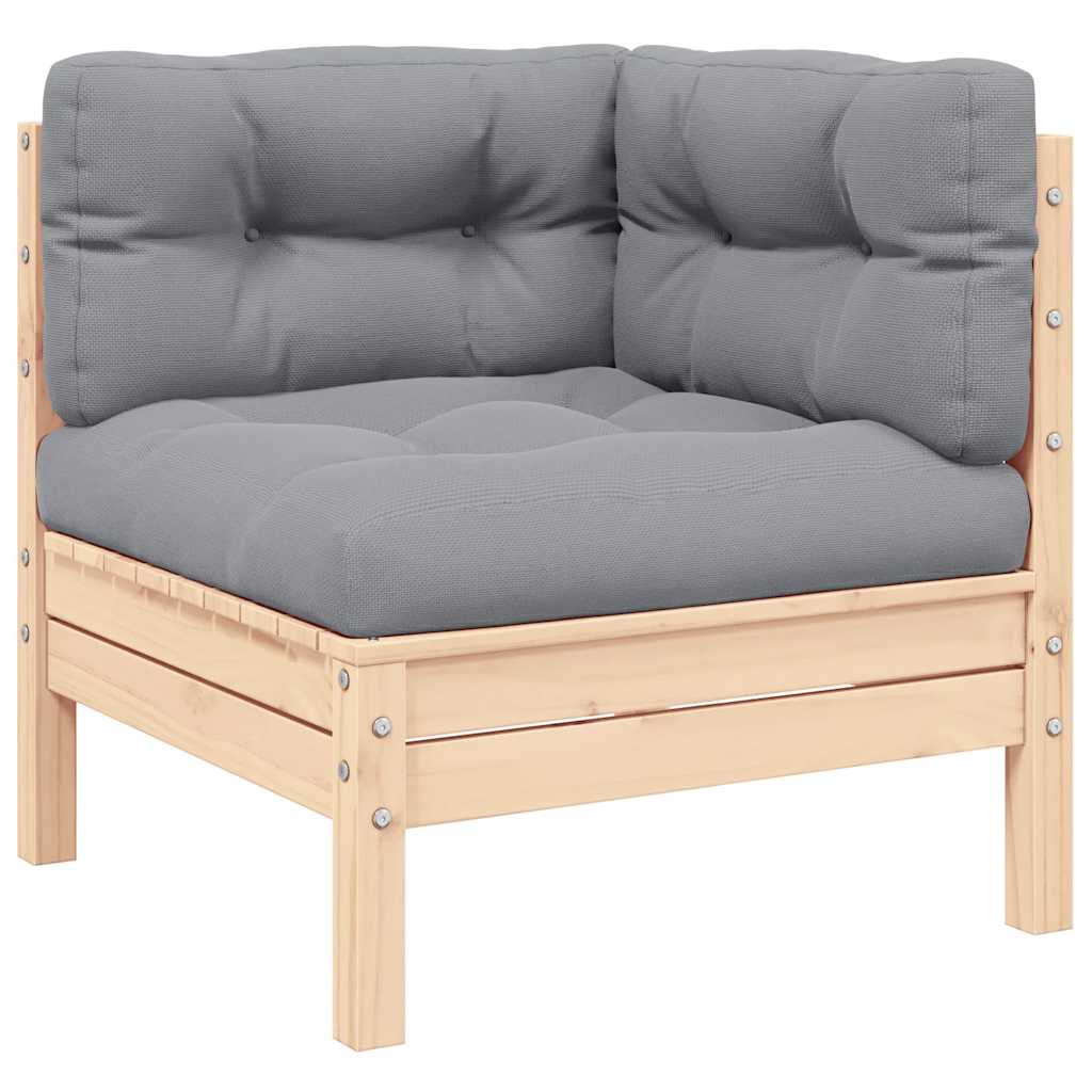 Garden Corner Sofa with Grey Cushions Solid Pinewood
