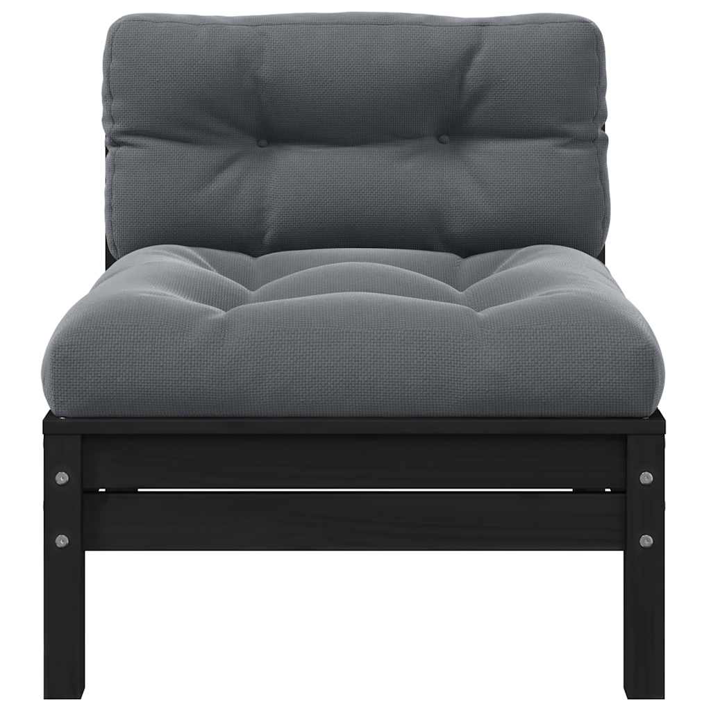 Garden Middle Sofa with Cushions Black Solid Pinewood