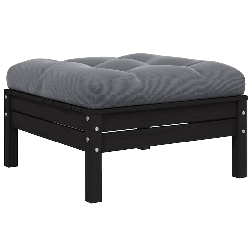 2-Seater Garden Sofa with Cushions Black Solid Pinewood