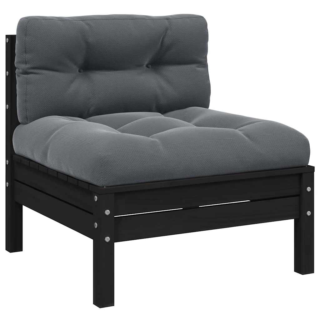 3 Piece Garden Lounge Set with Cushions Black Solid Pinewood
