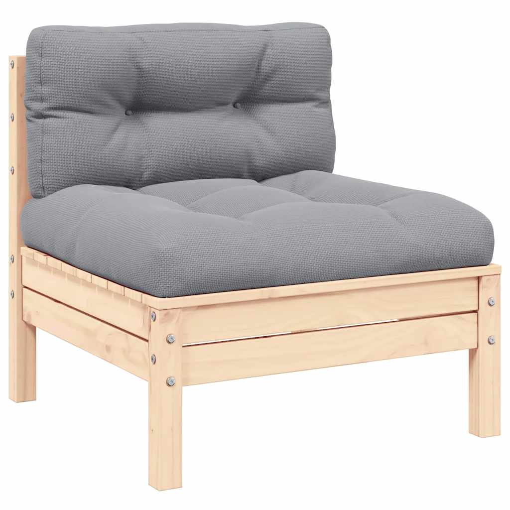 3 Piece Garden Lounge Set with Grey Cushions Solid Pinewood