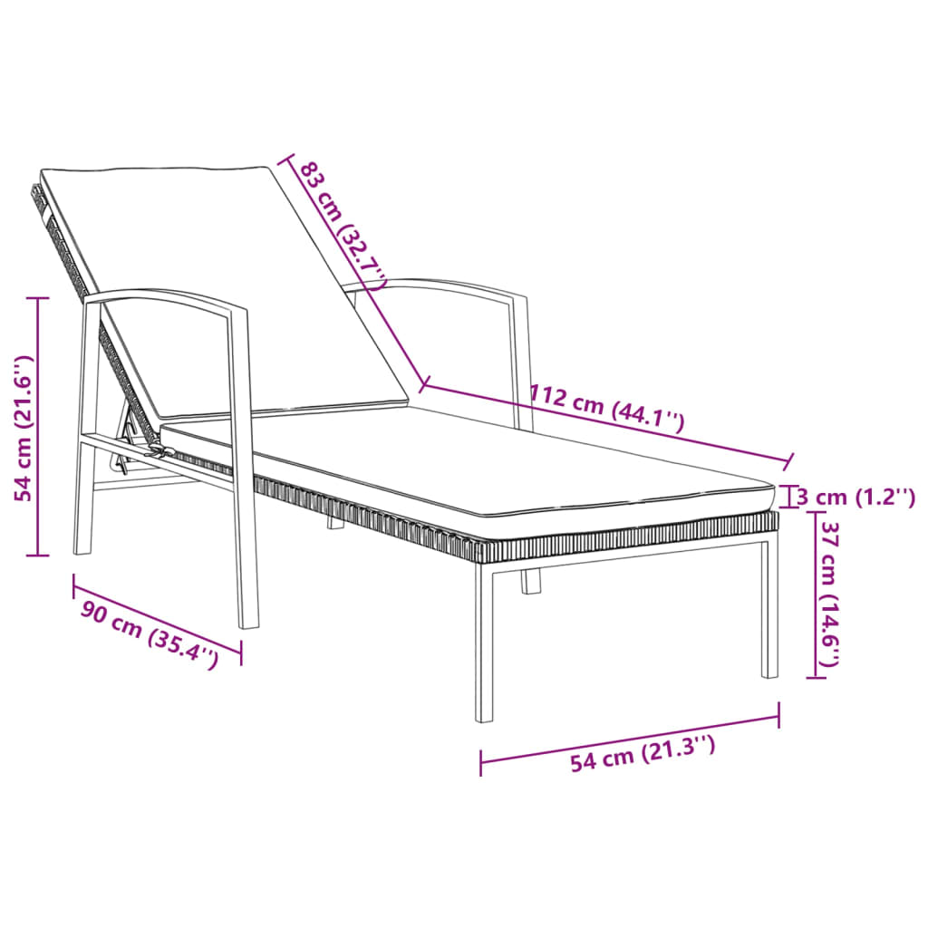 Sun Loungers 2 pcs with Table Poly Rattan Black