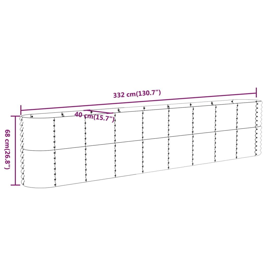 Garden Raised Bed Galvanised Steel 332x40x68 cm Grey