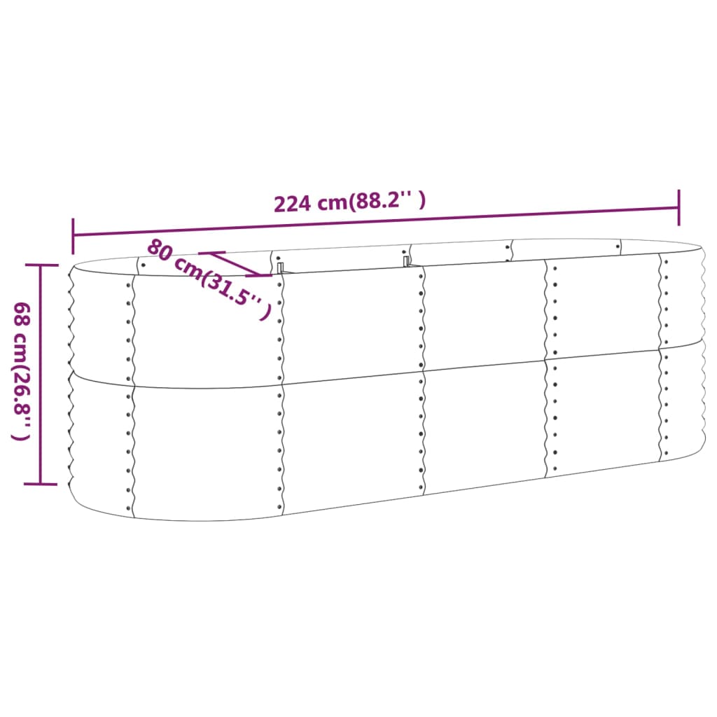 Garden Raised Bed Galvanised Steel 224x80x68 cm Grey