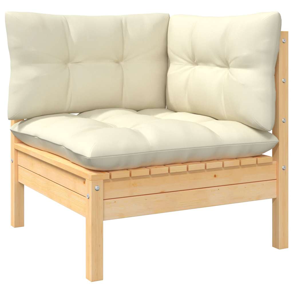 2-Seater Garden Sofa with Cream Cushions Solid Wood Pine