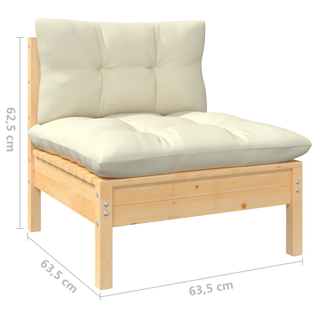 3-Seater Garden Sofa with Cream Cushions Solid Pinewood