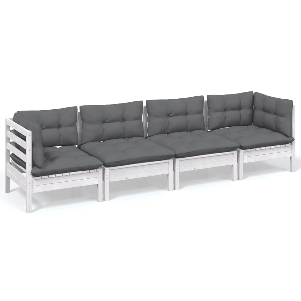 4 Piece Garden Lounge Set with Cushions Solid Pinewood