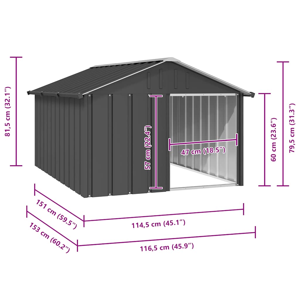 Dog House Anthracite 116.5x153x81.5 cm Galvanised Steel