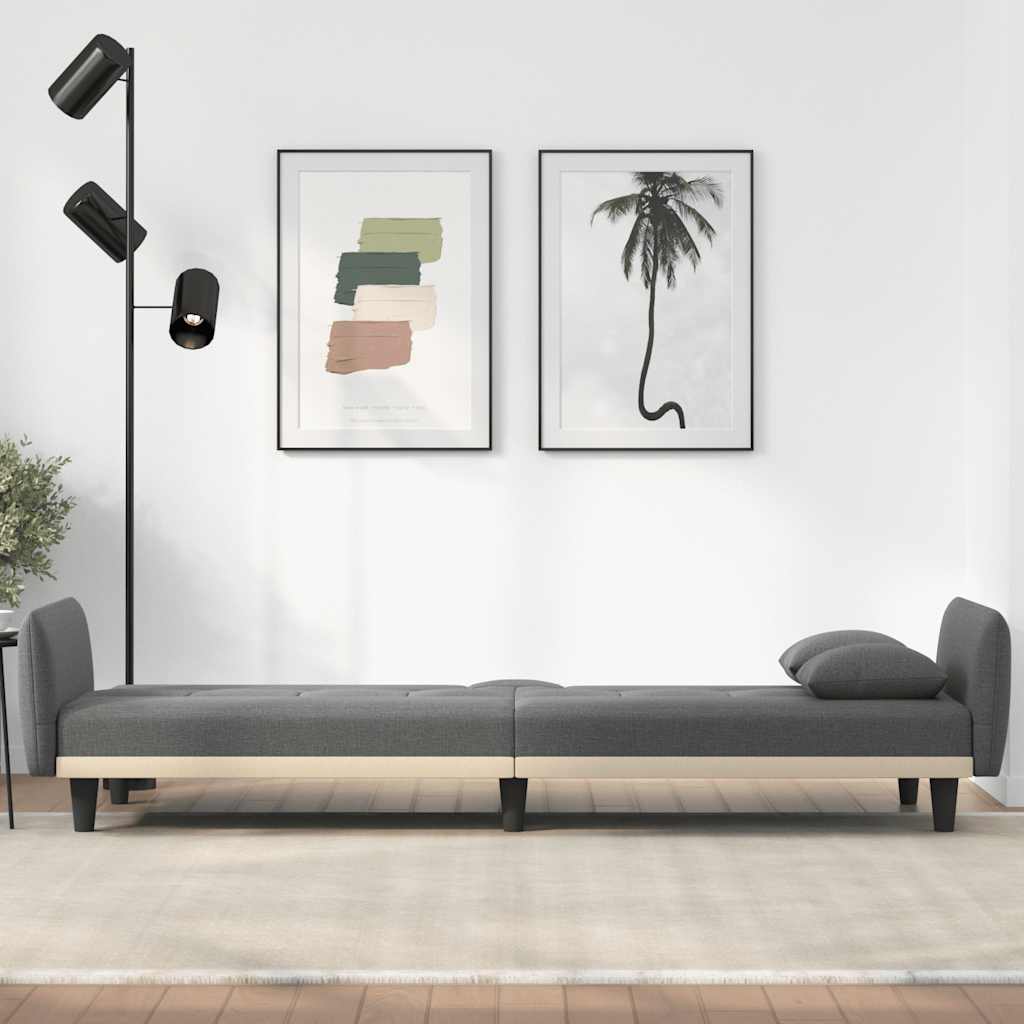 Sofa Bed with Cup Holders Dark Grey Fabric