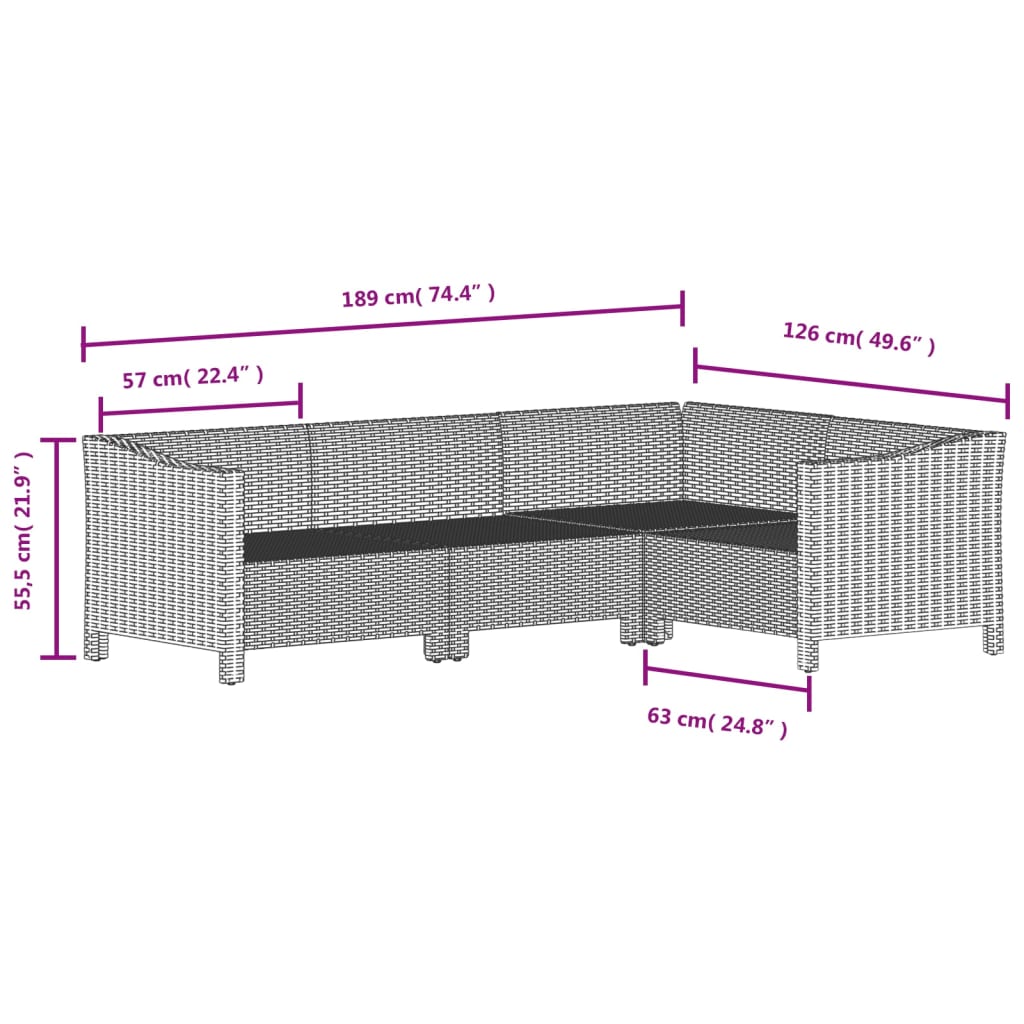 4 Piece Garden Lounge Set with Cushions Grey Poly Rattan