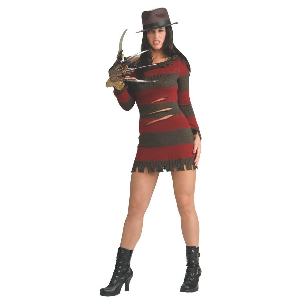 Freddy Krueger Women's Costume Dress – Nightmare on Elm Street with Hat and Glove Red Green Colour