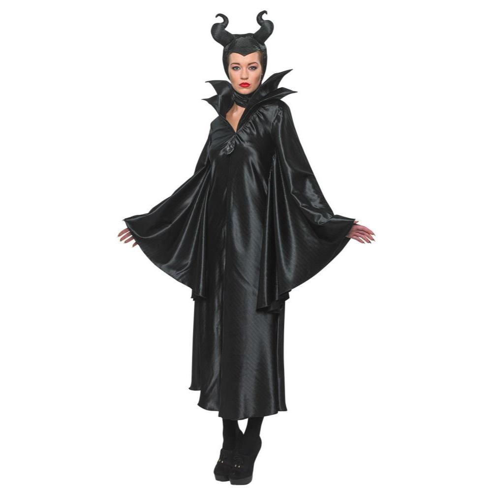 Disney Maleficent Costume for Women – Satin Long Dress with Horned Headpiece, Black &amp; Purple Colour