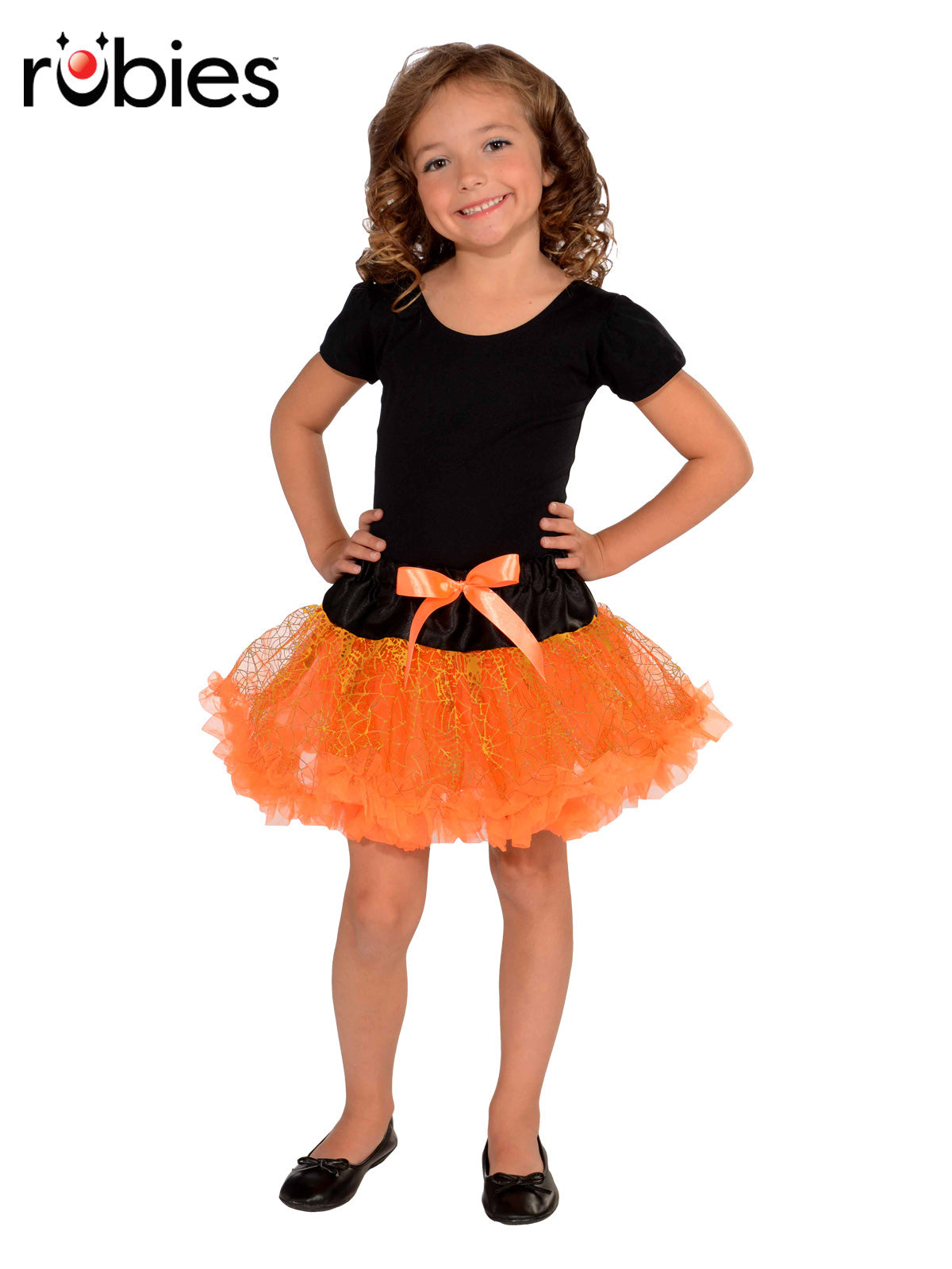 Halloween Orange Tutu Skirt with Spider Web Print and Satin Bow