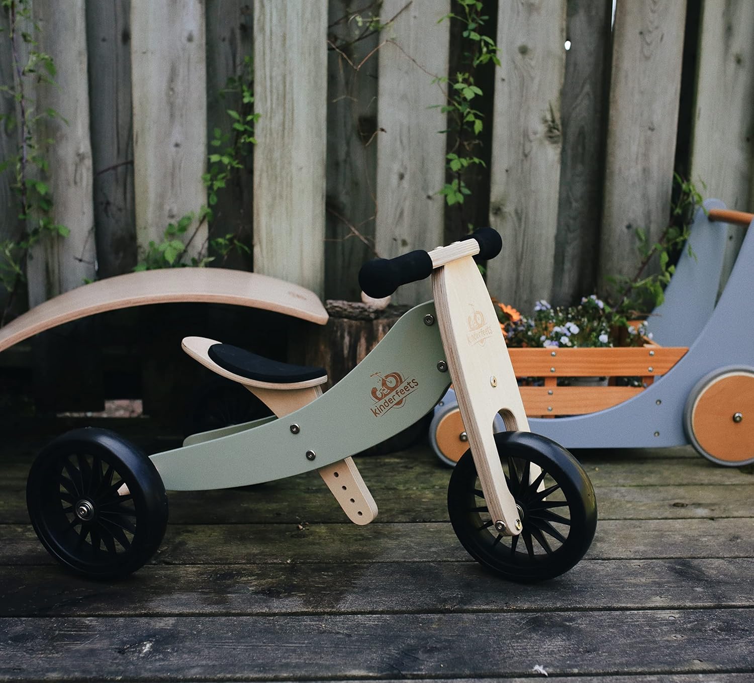 Kinderfeets Tiny Tot Plus 2 in 1 Balance Bike & Trike for Toddlers Silver Sage