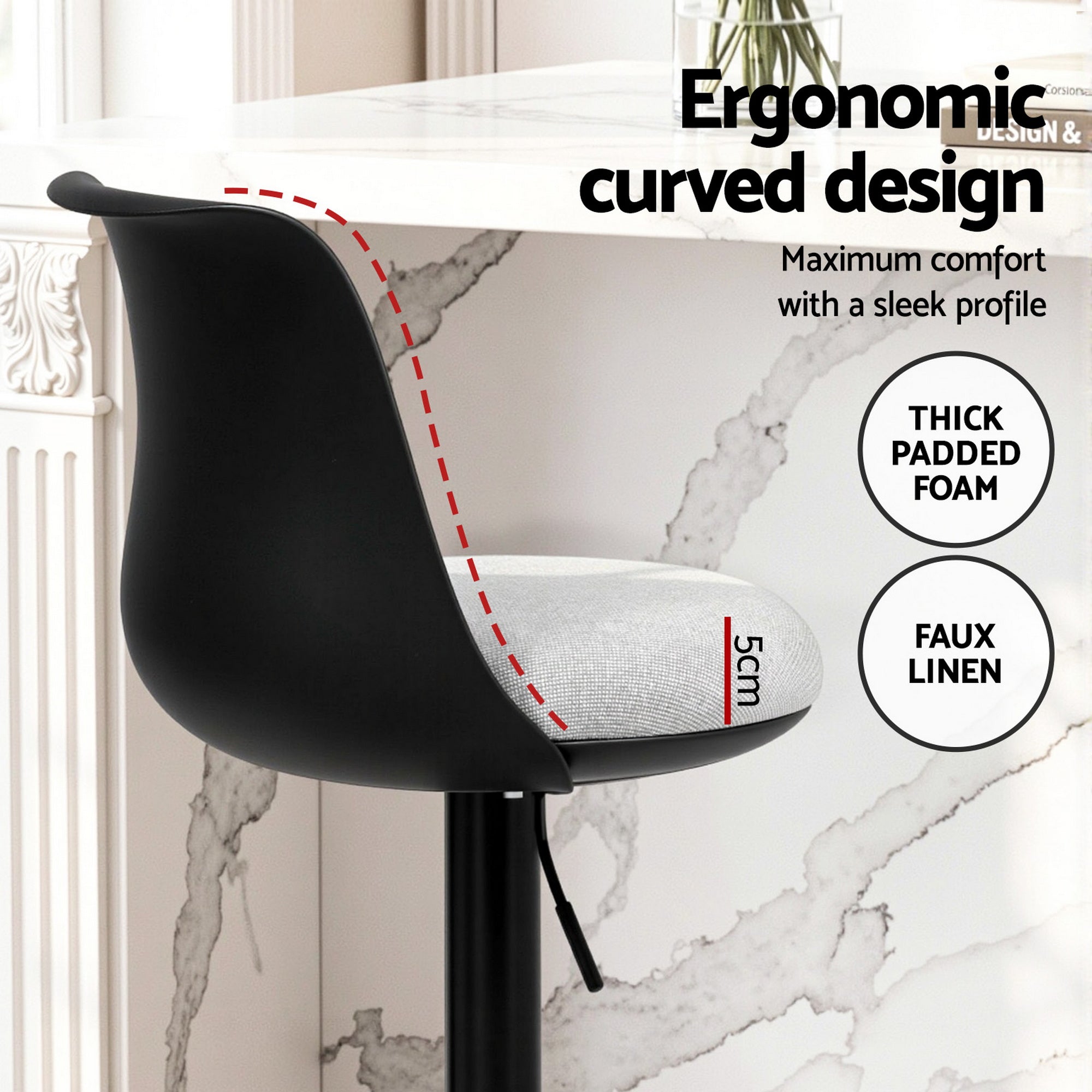 Artiss 4x Bar Stools Kitchen Swivel Gas Lift Counter Dining Chair Curved Black