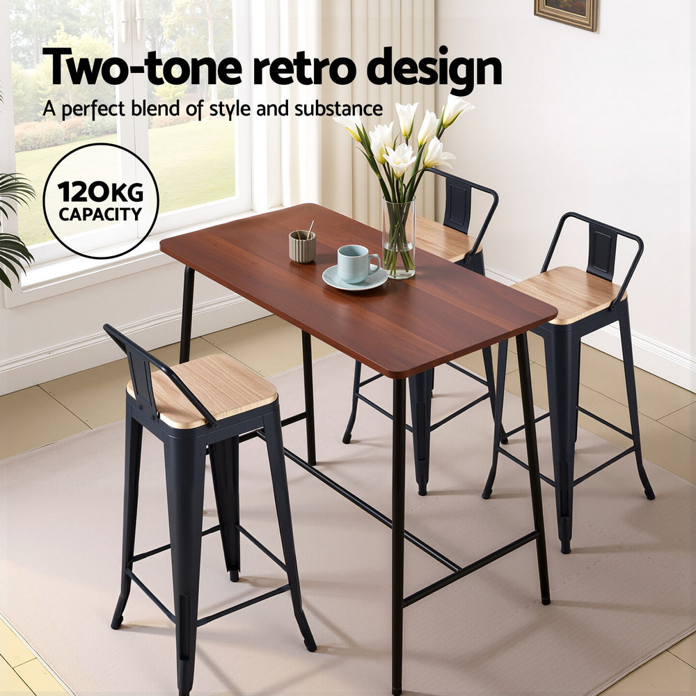 Artiss 4x Bar Stools Kitchen Counter High Chair Dining Stackable Metal Black