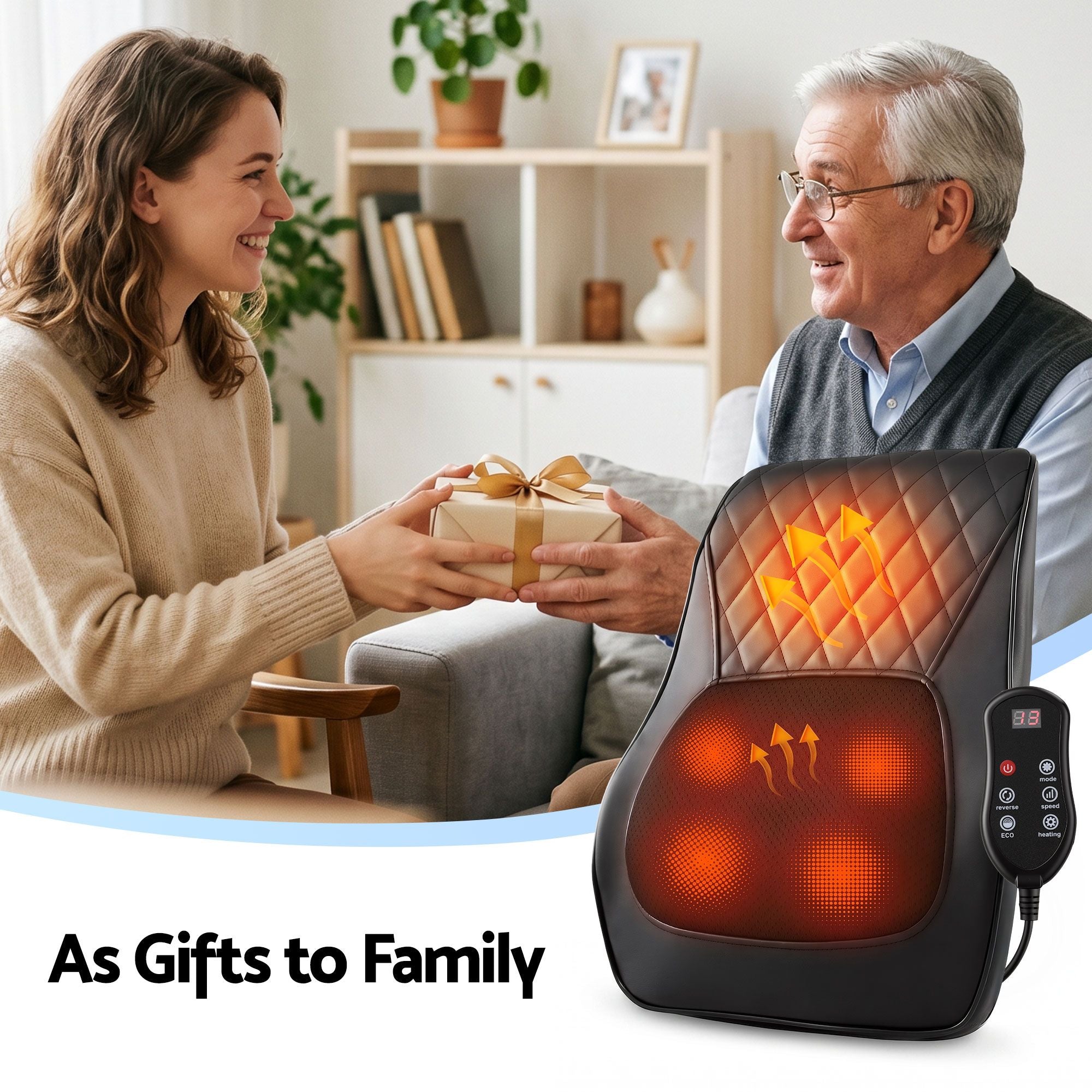 Livemor Back Massager with Heat and Traction, Neck and Shoulder Massage Pillow, Ergonomic Backrest for Office Chair & Sofa