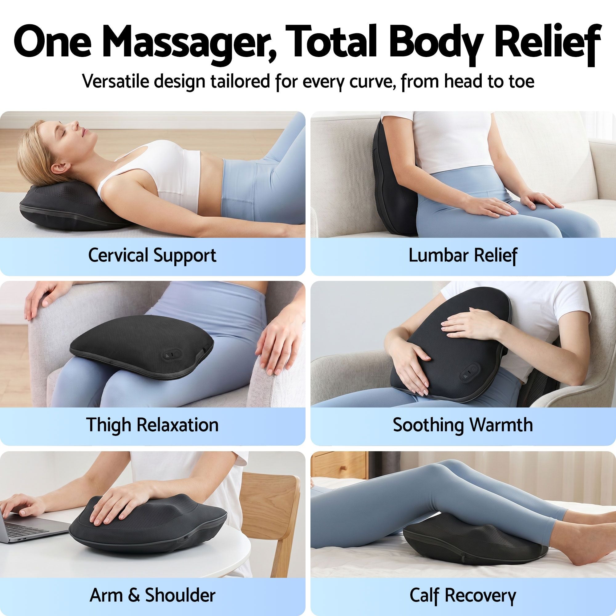 Livemor Back Massager with Heat, Cordless Electric Neck & Shoulder Massager Pillow, 3-Speed Deep Tissue Kneading for Lumbar, Thigh & Calf, Portable Muscle Relief
