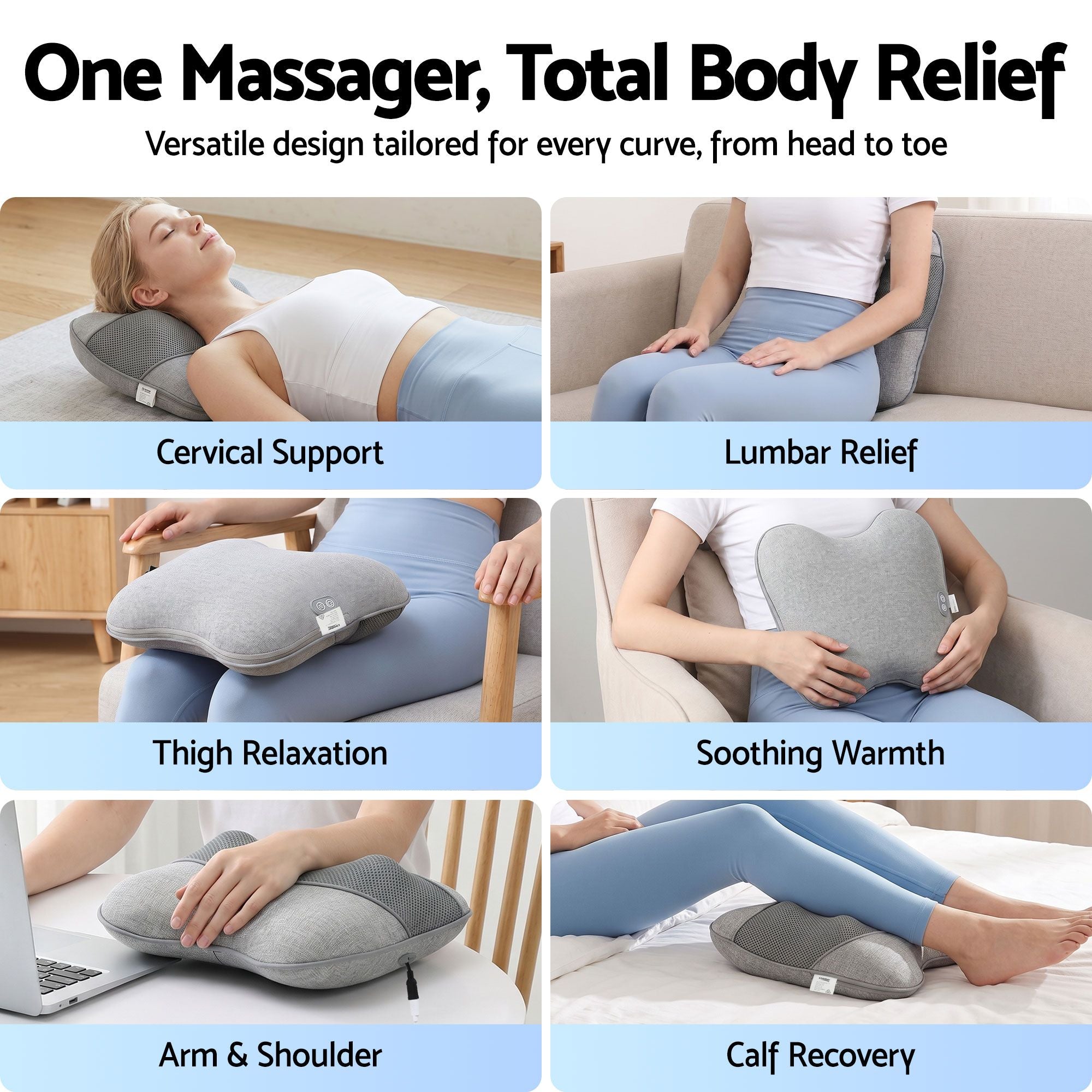 Livemor Back Massager with Heat, USB Neck and Shoulder Massage Pillow, 3-Speed Ergonomic Lumbar Support Cushion for Office Chair, Portable Muscle Relief