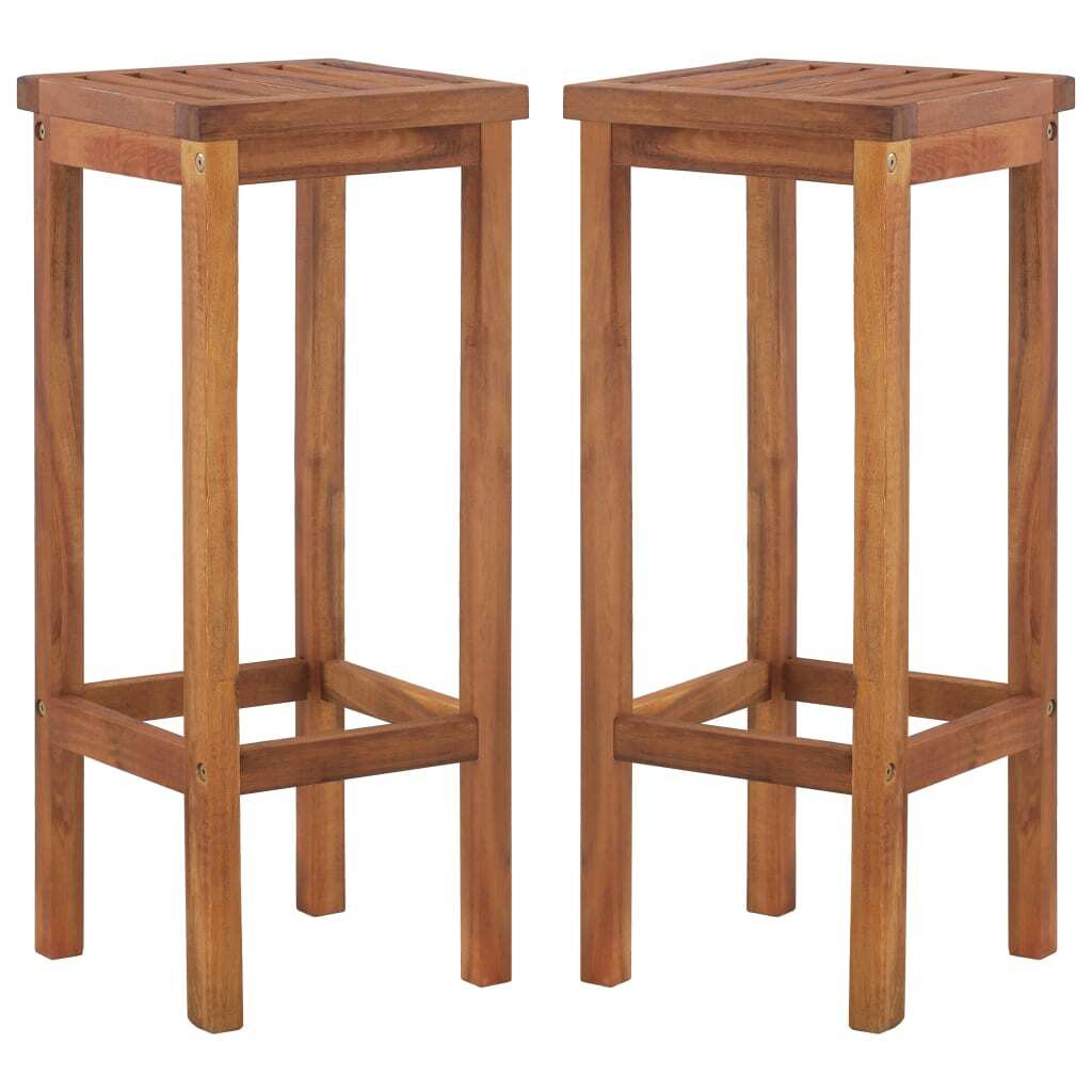 Wooden Outdoor Bar Chair 2 Pcs Solid Acacia Wood Weather Resistant Garden Stools