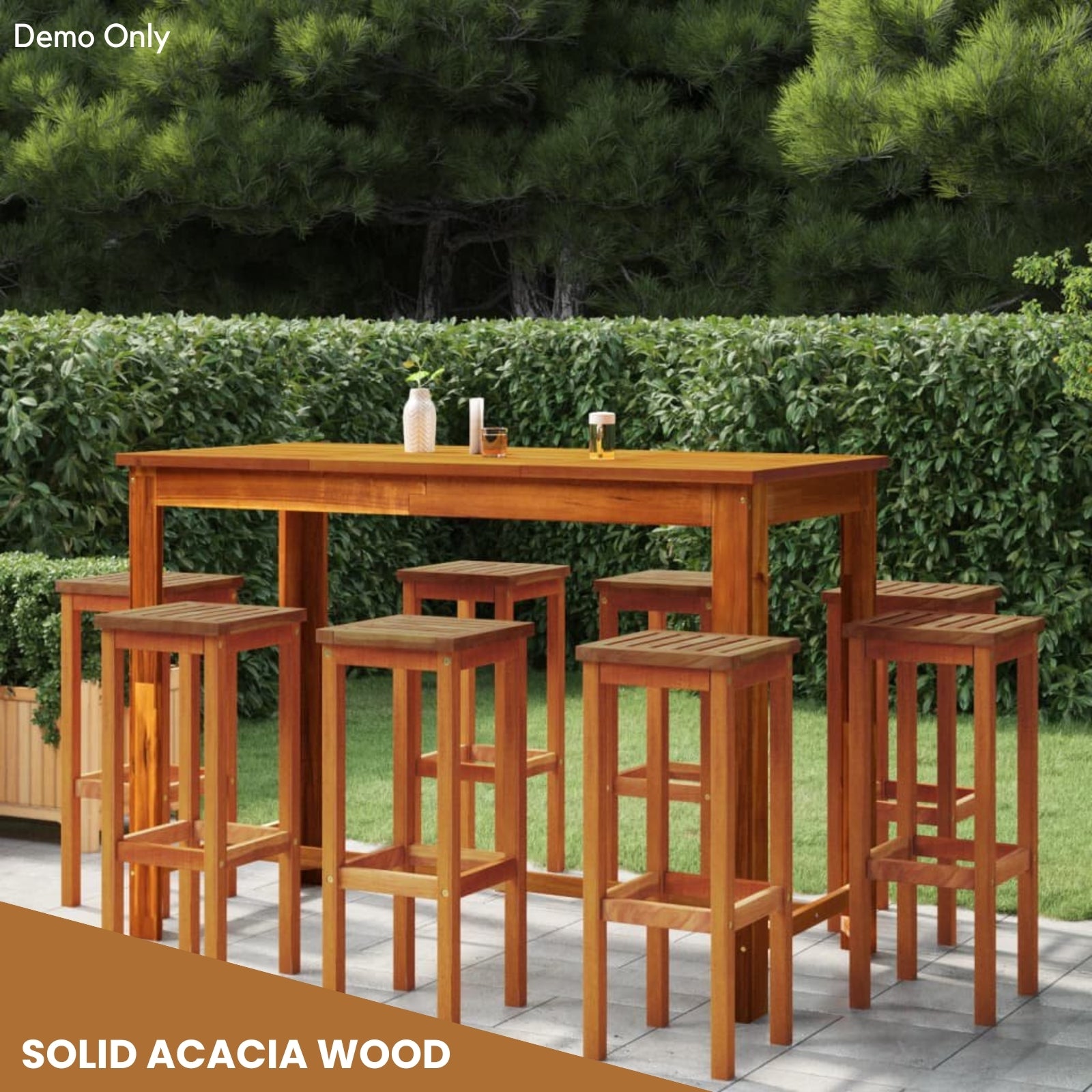 Wooden Outdoor Bar Chair 2 Pcs Solid Acacia Wood Weather Resistant Garden Stools