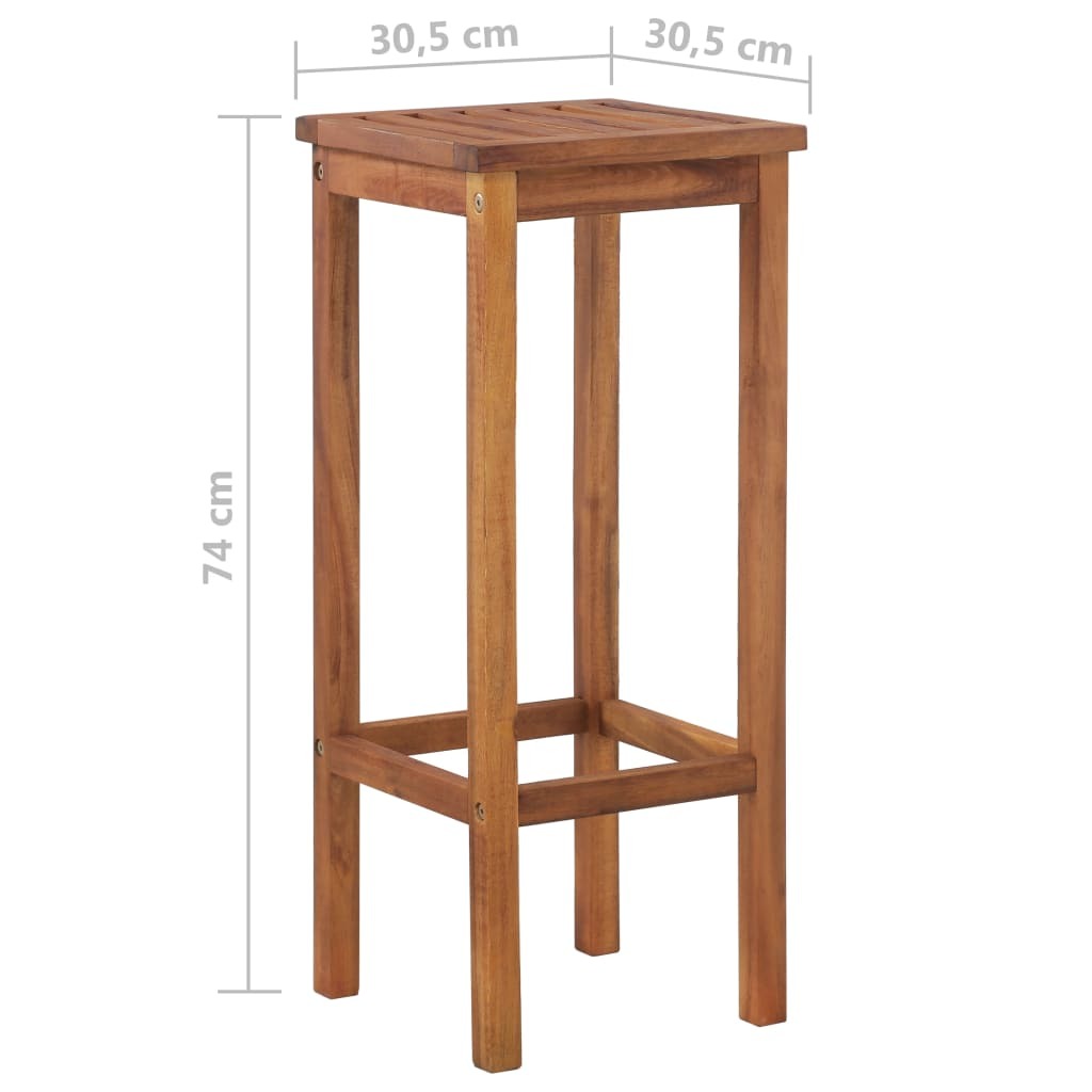 Wooden Outdoor Bar Chair 2 Pcs Solid Acacia Wood Weather Resistant Garden Stools