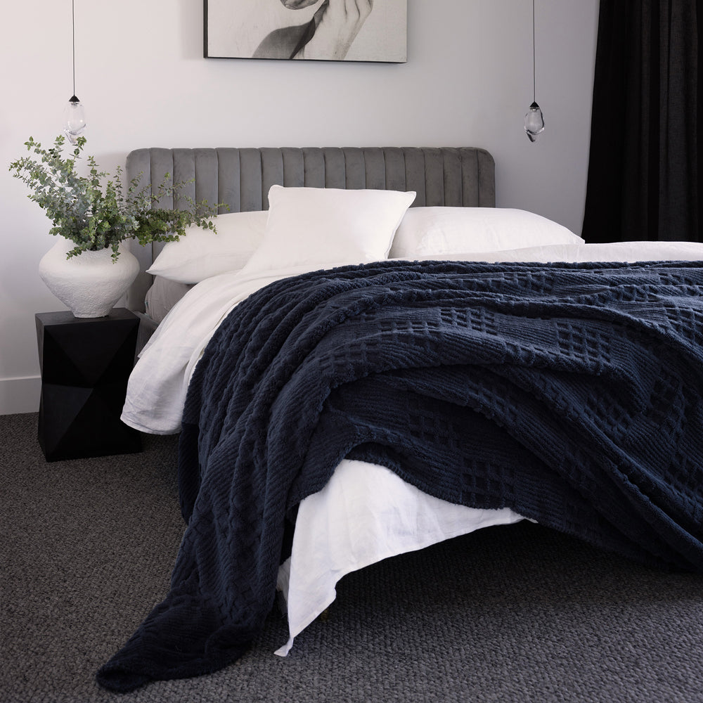 Bambury Lattice Sherpa Blanket - Navy