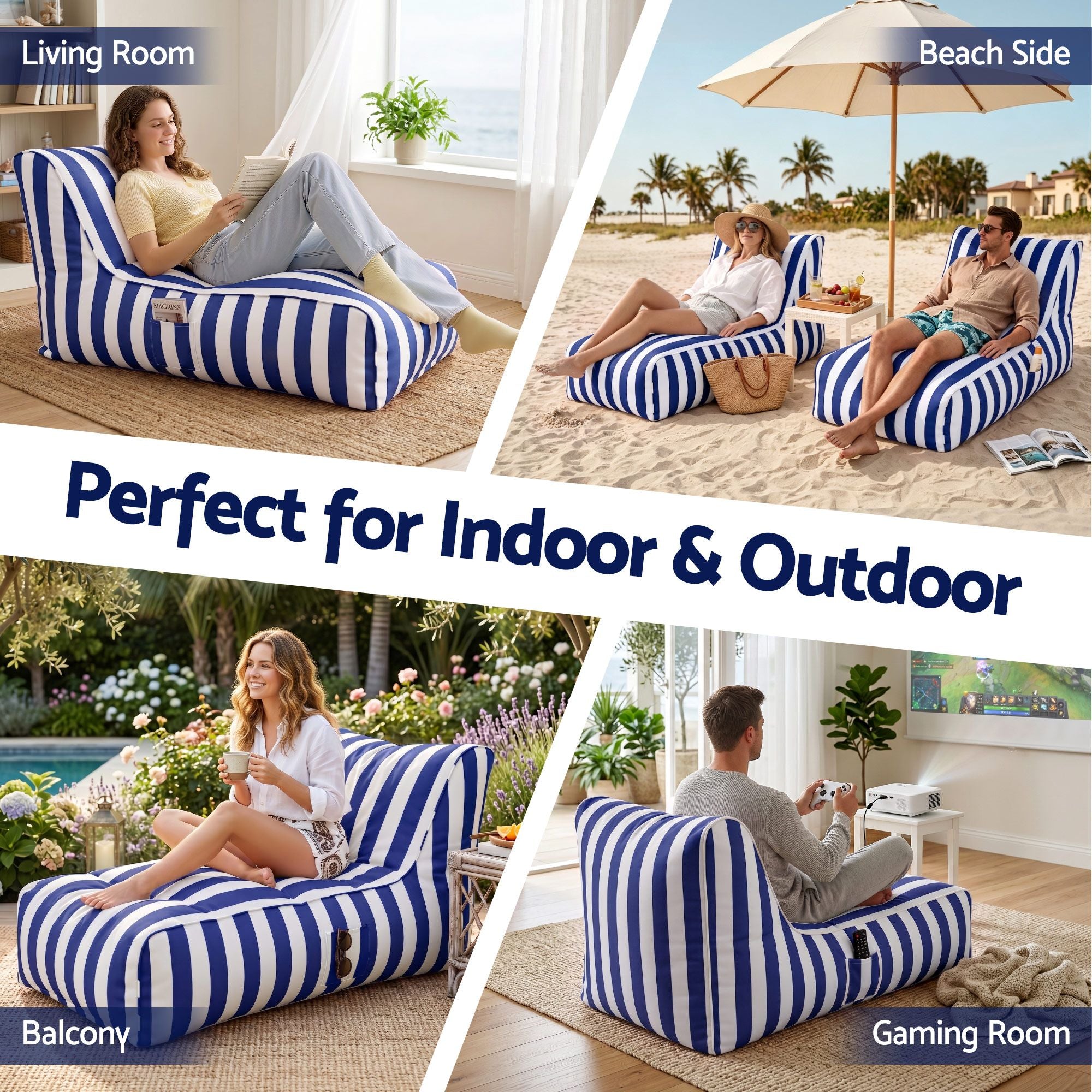 Artiss Outdoor Bean Bag Chair with Filler Splash-Proof Beanbag Lounge DIY Stuffed Animal Storage Bean Bag Washable, Blue