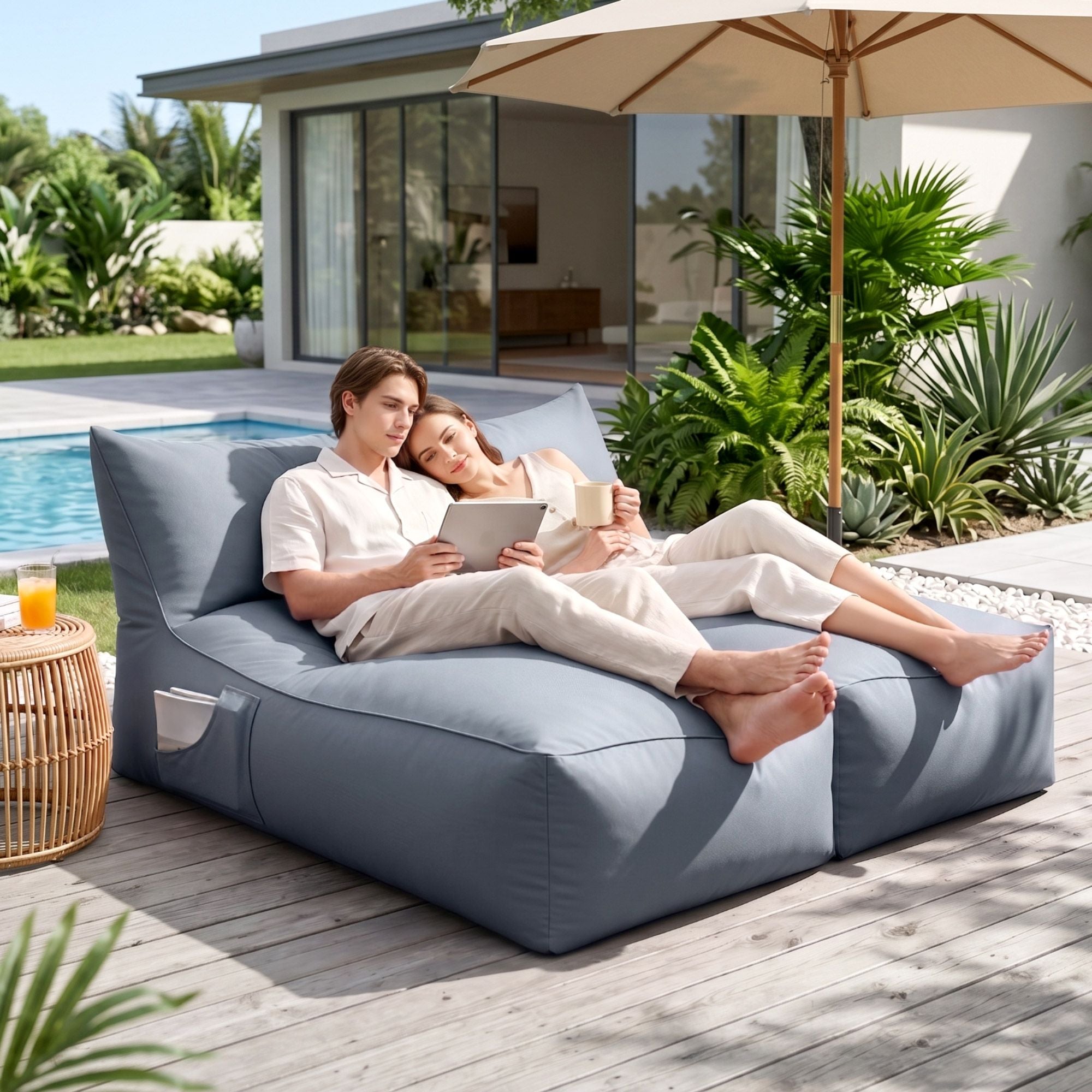 Artiss Outdoor Bean Bag Chair with Filler 2 Seater Beanbag Lounge Adults Splash-Proof Large Bean Bag Cover with Filling Grey