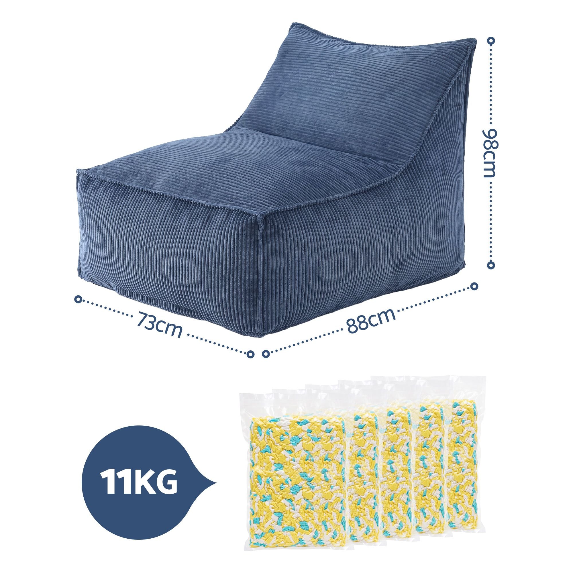 Artiss Bean Bag Chair Cover with Filler Soft Corduroy DIY Stuffed Animal Storage Bean Bag for Adults, Blue