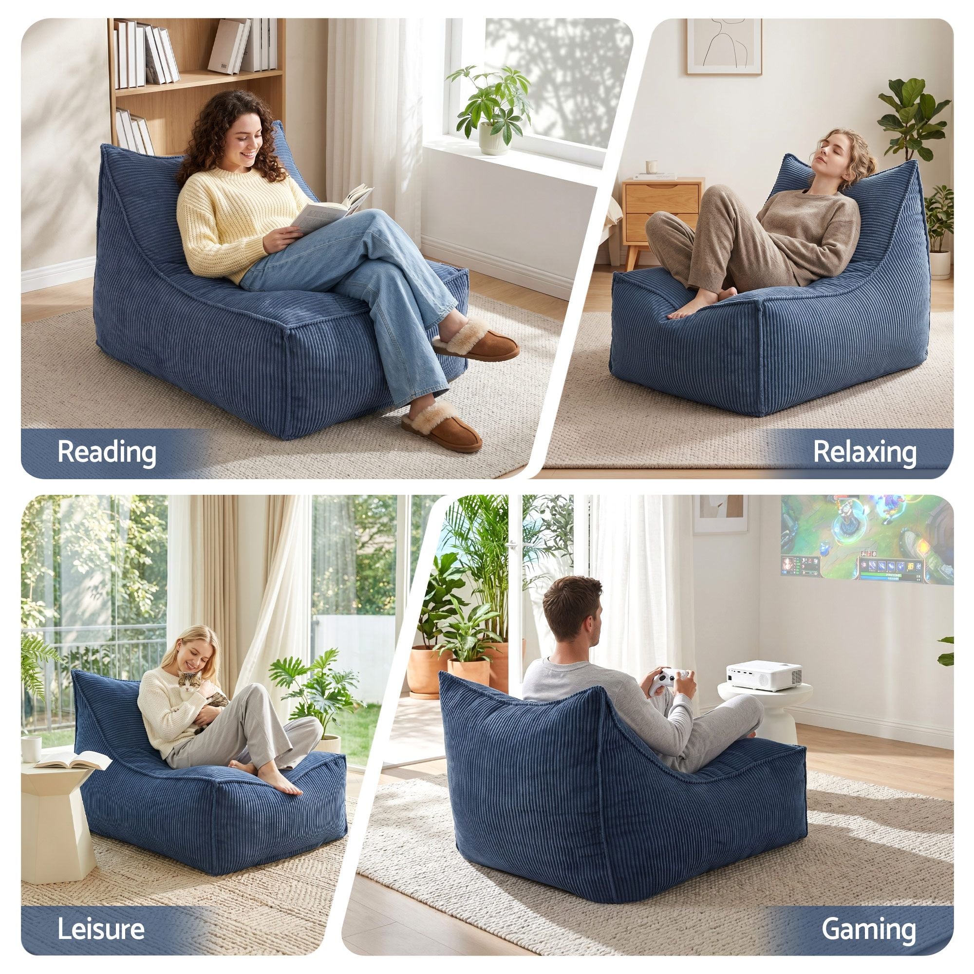 Artiss Bean Bag Chair Cover with Filler Soft Corduroy DIY Stuffed Animal Storage Bean Bag for Adults, Blue