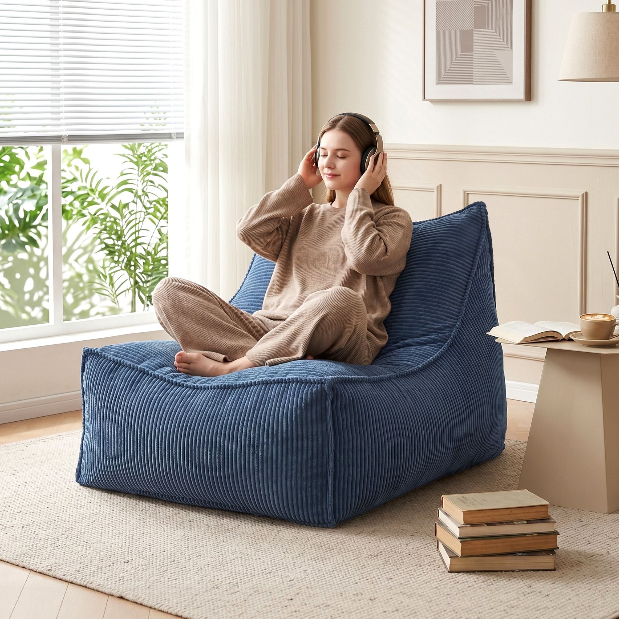 Artiss Bean Bag Chair Cover with Filler Soft Corduroy DIY Stuffed Animal Storage Bean Bag for Adults, Blue