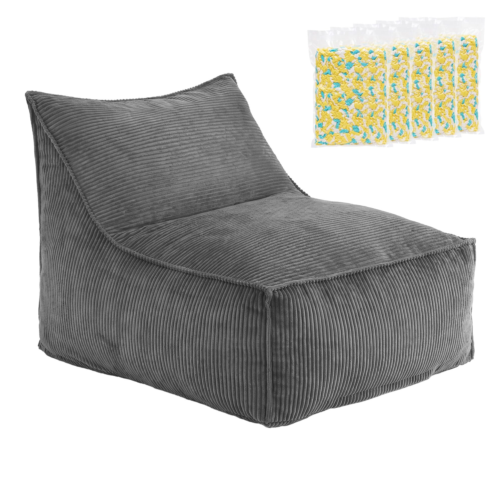 Artiss Bean Bag Chair Cover with Filler Soft Corduroy DIY Stuffed Animal Storage Bean Bag for Adults, Grey