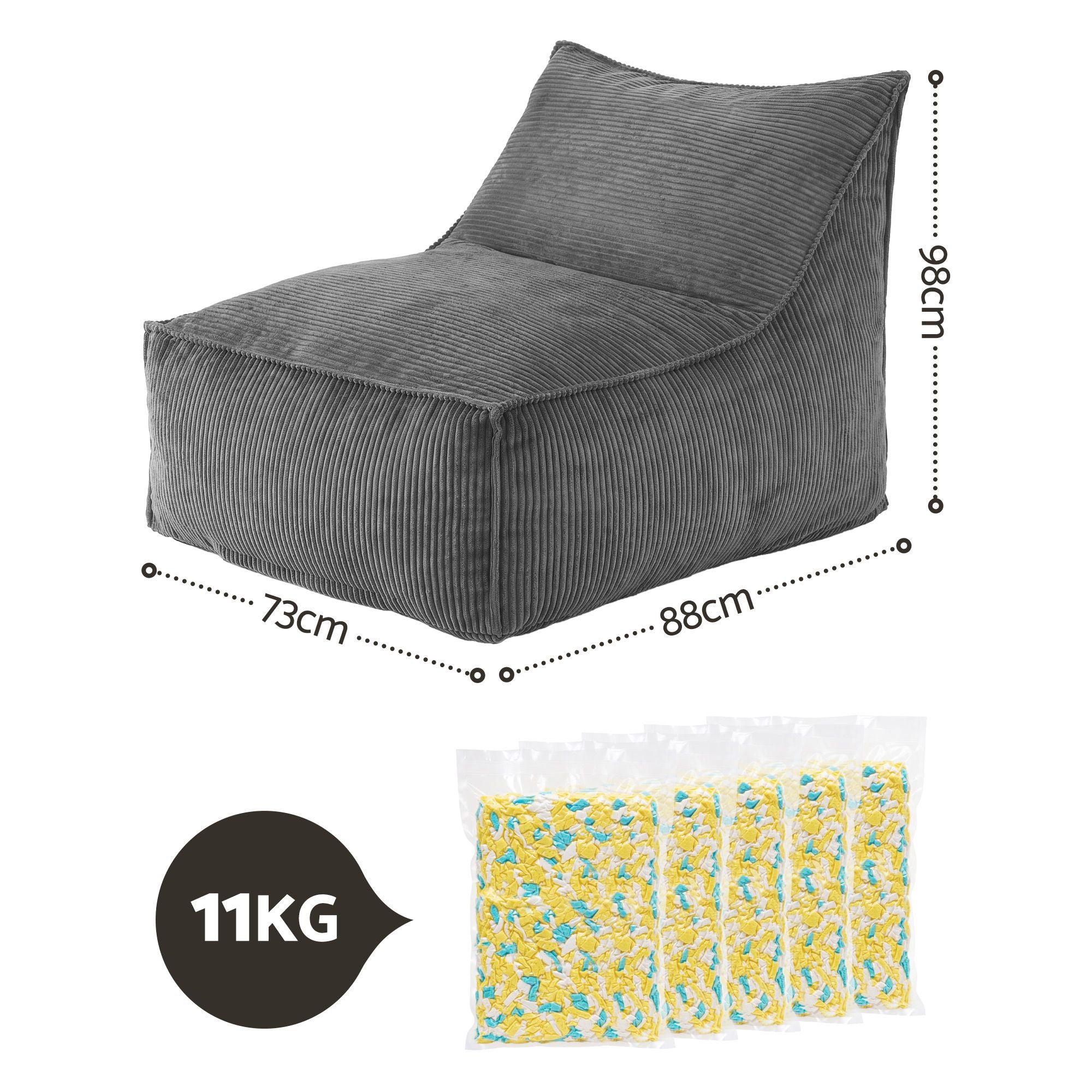Artiss Bean Bag Chair Cover with Filler Soft Corduroy DIY Stuffed Animal Storage Bean Bag for Adults, Grey