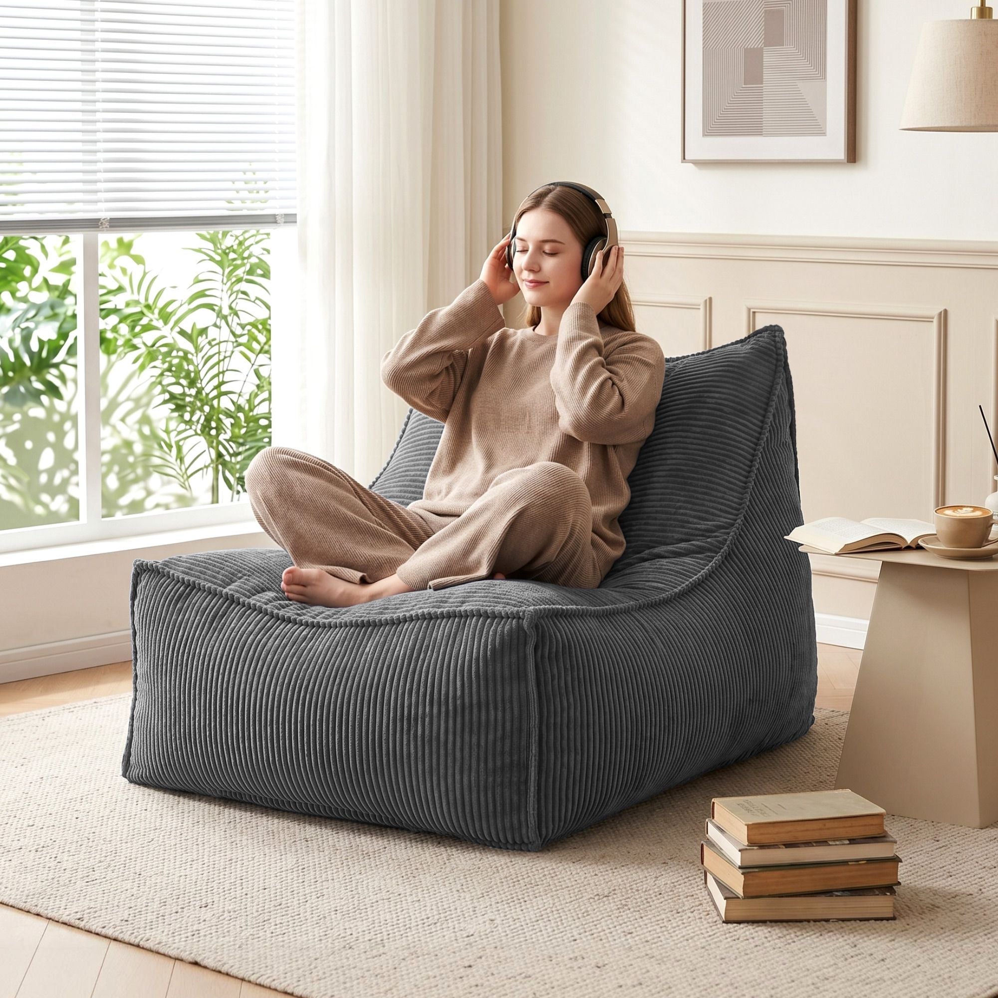 Artiss Bean Bag Chair Cover with Filler Soft Corduroy DIY Stuffed Animal Storage Bean Bag for Adults, Grey