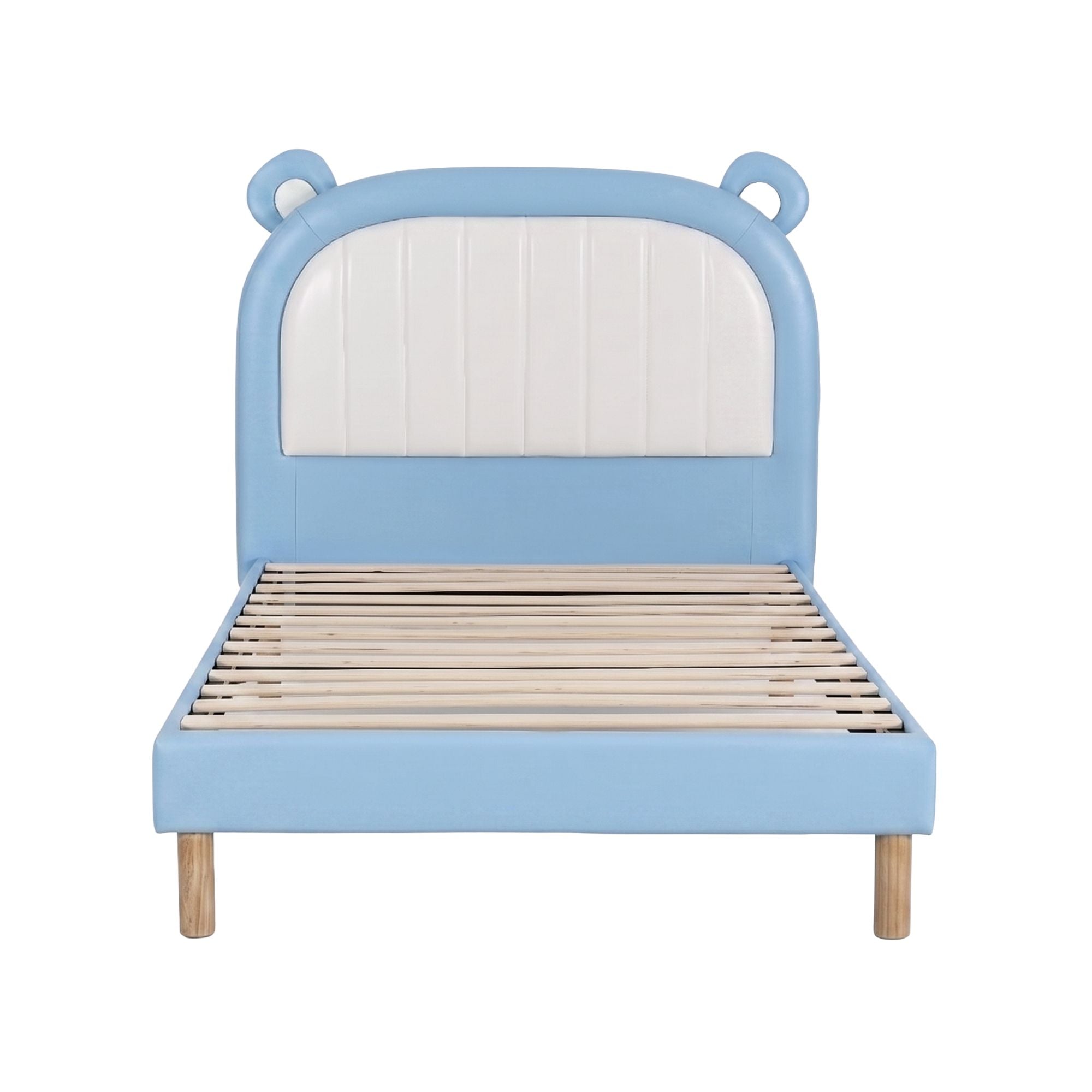 Artiss Kids King Single Bed Frame Bear Headboard Waterproof Leather Bed Blue