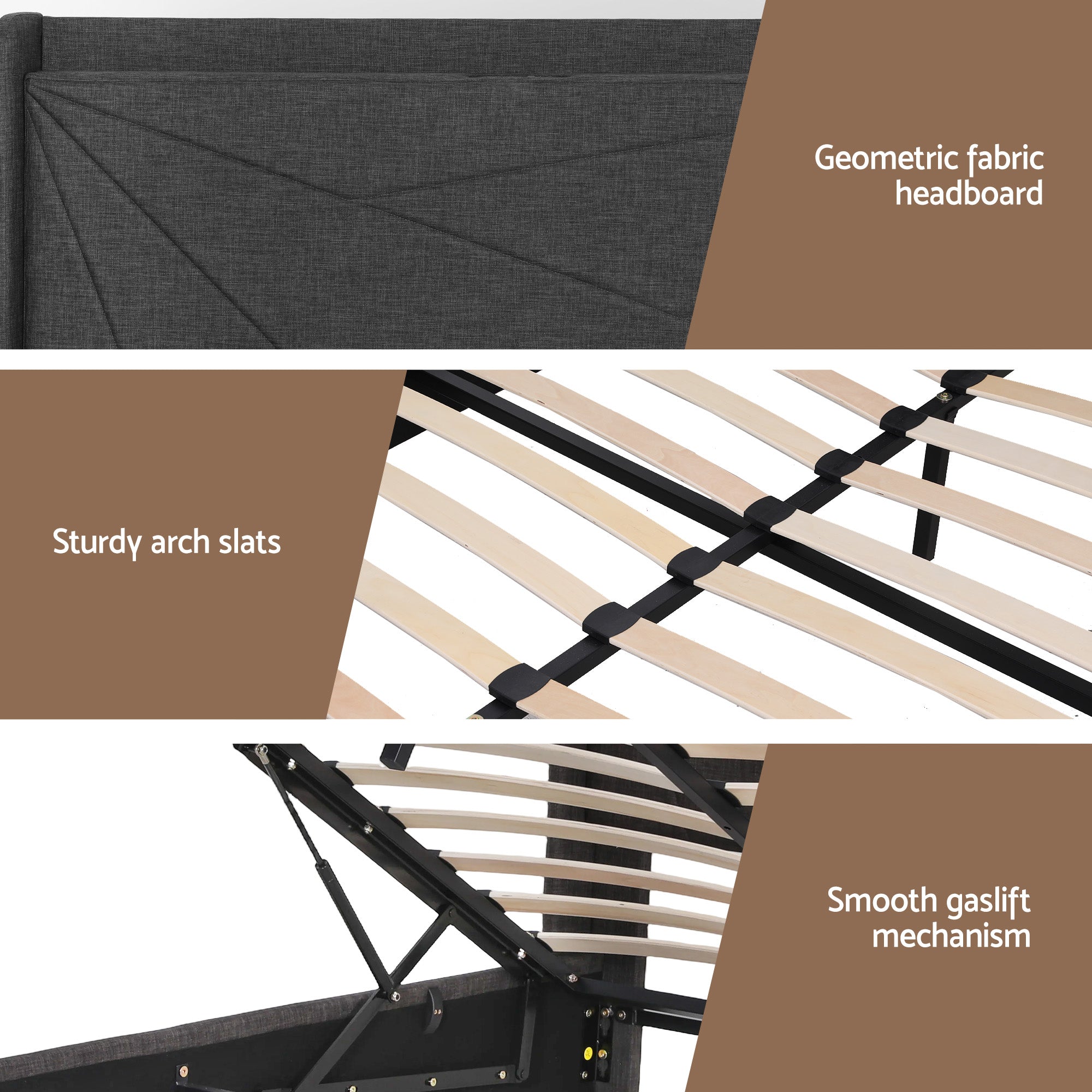 Artiss King Bed Frame Gas Lift Storage Bed with Charging Ports Upholstered Headboard Charcoal Grey