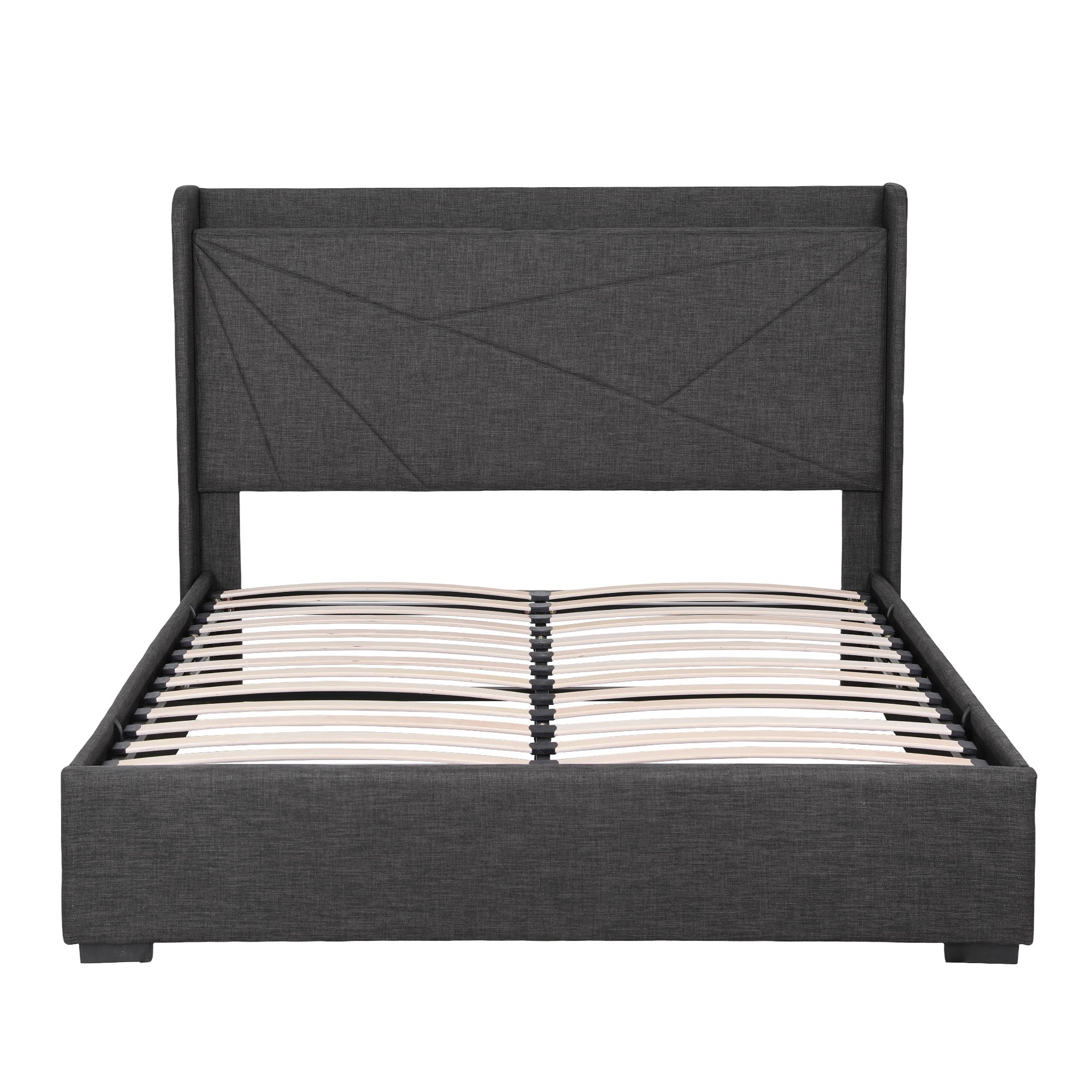 Artiss Queen Bed Frame Gas Lift Storage Bed with Charging Ports Upholstered Headboard Charcoal Grey
