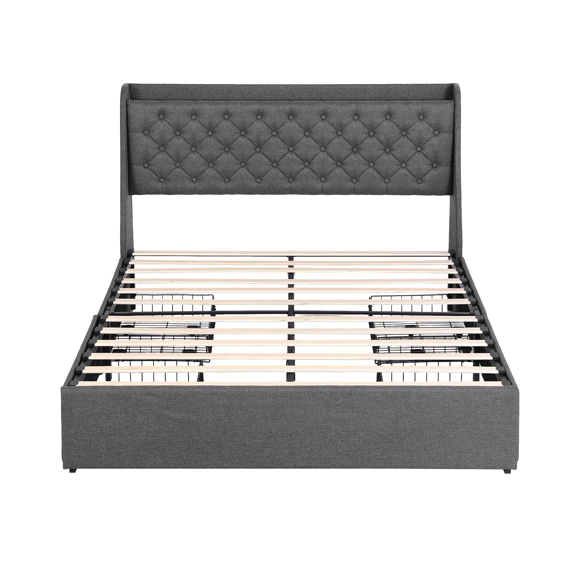 Artiss Queen Bed Frame with 4 Storage Drawers, Tufted Headboard & Charging Station